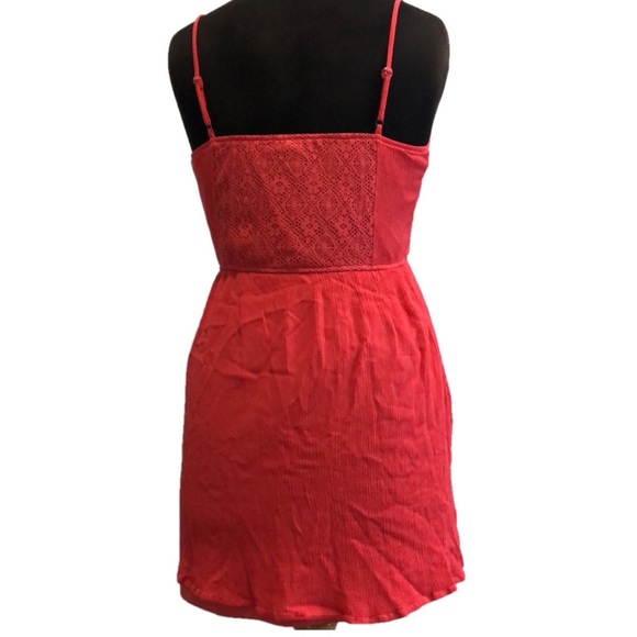 Socialite Coral Spaghetti Strap Sundress with Embroidery & Lace Detailing - Picture 2 of 7
